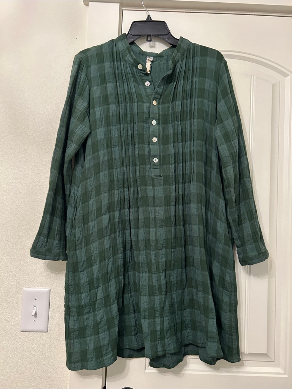 Uncle Frank Deep Green Checked Button-Front Tunic Dress